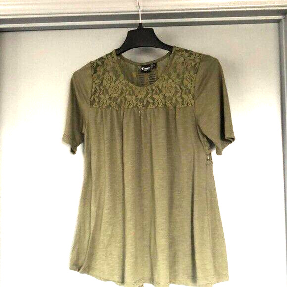 Cruel Denim Womens Size Small Top Olive Green Lace Inserts Split Back - Picture 1 of 6